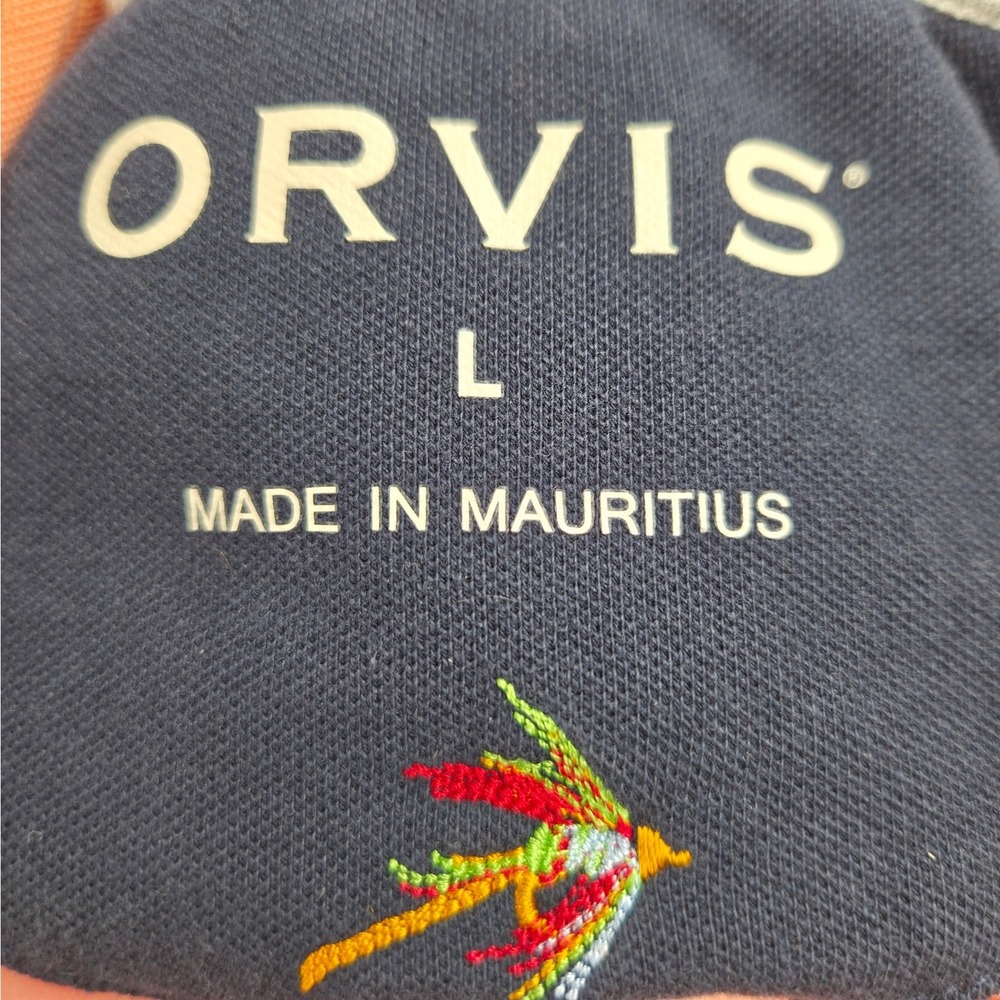 Orvis Polo Shirt Men Large Salmon Coral SS Embroidered Logo Cotton Casual‎